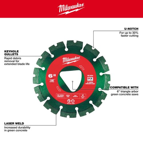 Main product image of Green 6" x .100" Diamond Blade for Green Concrete (Hard), 49-93-7262