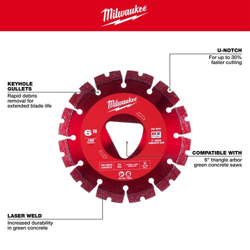 Main product image of Red 6" x .100" Diamond Blade for Green Concrete (Standard), 49-93-7263