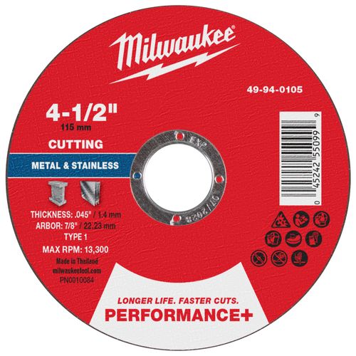 Main product image of 4-1/2" x .045" x 7/8" Performance & Metal Cut Off Wheel - Type 1