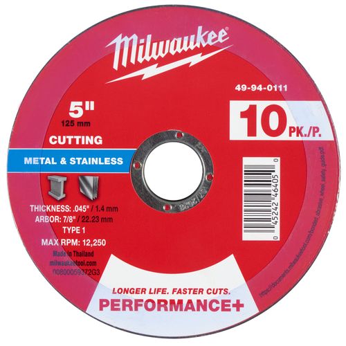 Main product image of 5" x .045" x 7/8" Performance & Metal Cut Off Wheel - Type 1 (10 Pack)