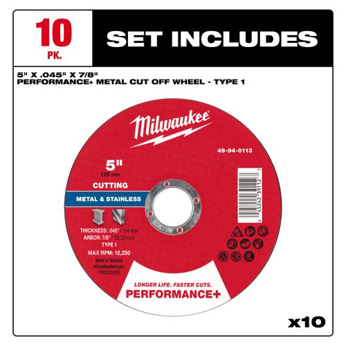 Main product image of 5" x .045" x 7/8" Performance & Metal Cut Off Wheel - Type 1 (10 Pack)