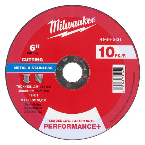 Main product image of 6" x .045" x 7/8" Performance & Metal Cut Off Wheels - Type 1 (10 Pack)