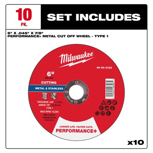 Main product image of 6" x .045" x 7/8" Performance & Metal Cut Off Wheels - Type 1 (10 Pack)