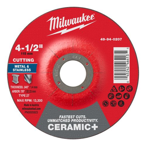 Main product image of 4-1/2" x .045" x 7/8" Ceramic & Metal Cut Off Wheel - Type 27