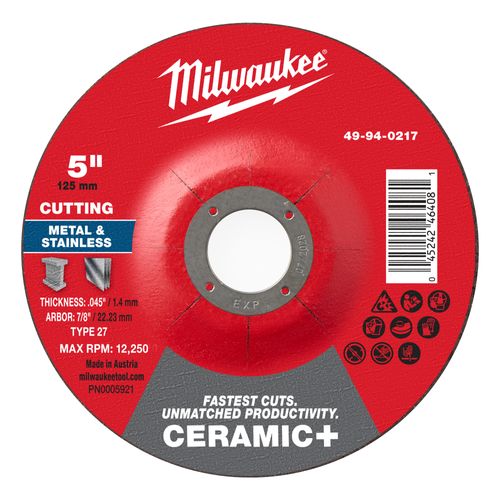 Main product image of 5" x .045" x 7/8" Ceramic & Metal Cut Off Wheel - Type 27
