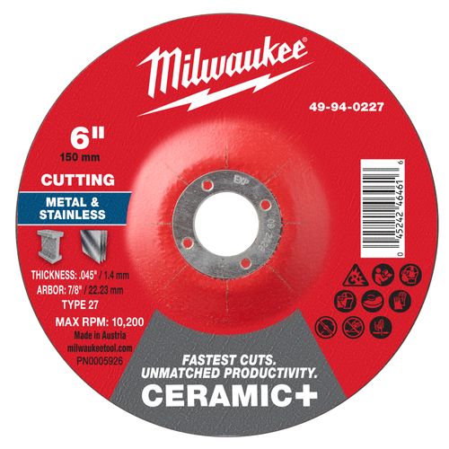 Main product image of 6" x .045" x 7/8" Ceramic & Metal Cut Off Wheel - Type 27