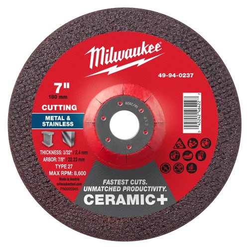 Main product image of 7" x 3/32" x 7/8" Ceramic & Metal Cut Off Wheel - Type 27