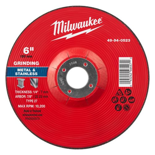 Main product image of 6" x 1/4" x 7/8" Metal Grinding Wheel - Type 27