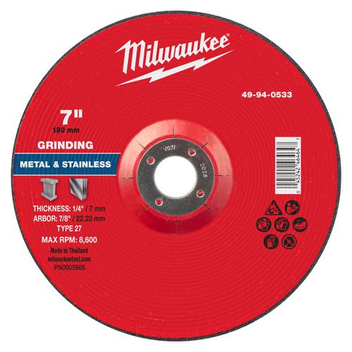 Main product image of 7" x 1/4" x 7/8" Metal Grinding Wheel - Type 27