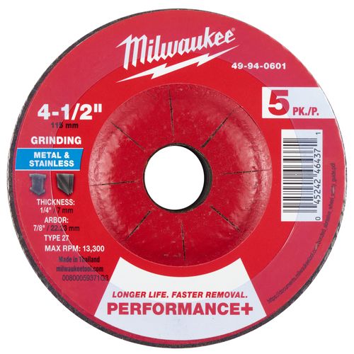 Main product image of 4-1/2" x 1/4" x 7/8" Performance & Metal Grinding Wheel - Type 27 (5 Pack)