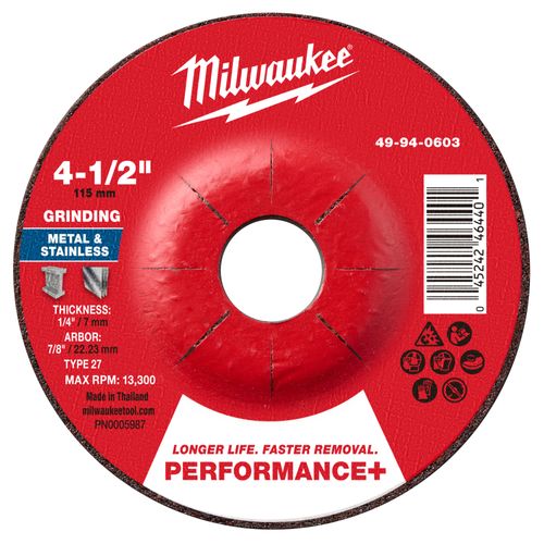 Main product image of 4-1/2" x 1/4" x 7/8" Performance & Metal Grinding Wheels - Type 27 (10 Pack)