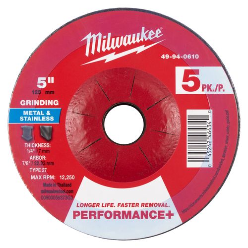 Main product image of 5" x 1/4" x 7/8" Performance & Metal Grinding  Wheel - Type 27 (5 Pack)
