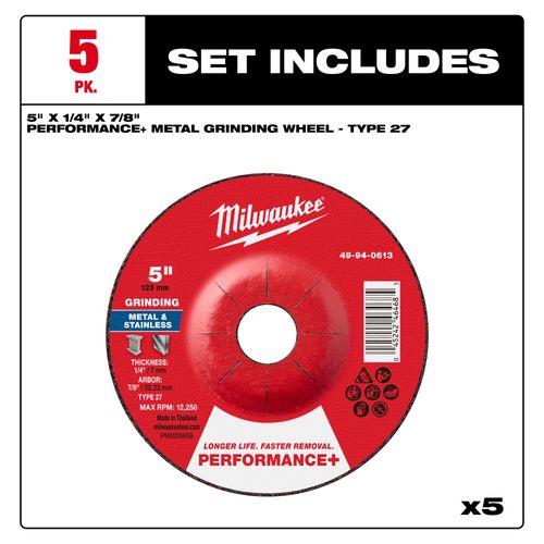 Main product image of 5" x 1/4" x 7/8" Performance & Metal Grinding  Wheel - Type 27 (5 Pack)