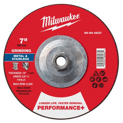 Main product image of 7" x 1/4" x 5/8"-11 Performance & Metal Grinding Wheel - Type 27
