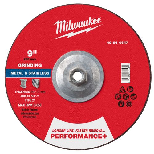 Main product image of 9" x 1/4" x 5/8"-11 Performance & Metal Grinding Wheel - Type 27