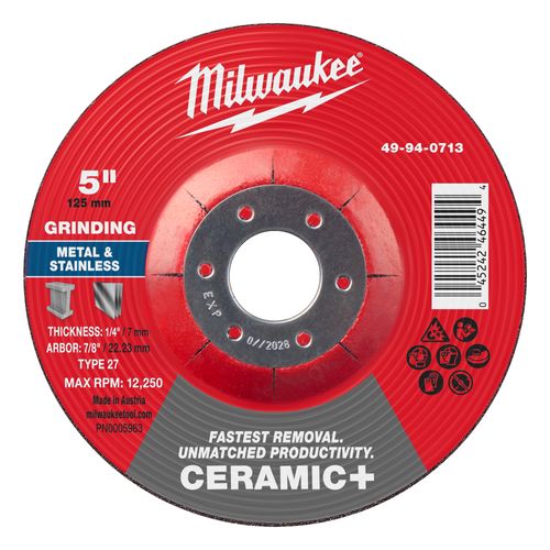 Main product image of 5" x 1/4" x 7/8" Ceramic & Metal Grinding  Wheel - Type 27
