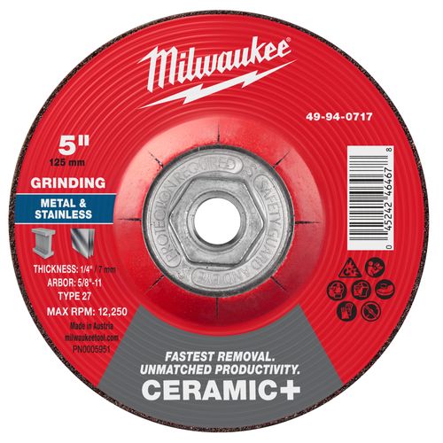 Main product image of 5" x 1/4" x 5/8"-11 Ceramic & Metal Grinding Wheel - Type 27