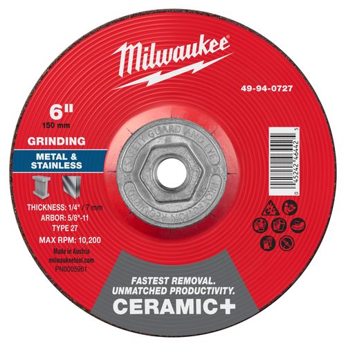 Main product image of 6" x 1/4" x 5/8"-11 Ceramic & Metal Grinding Wheel - Type 27