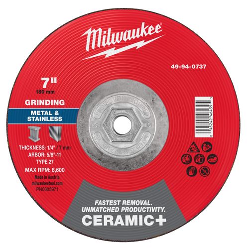 Main product image of 7" x 1/4" x 5/8"-11 Ceramic & Metal Grinding Wheel - Type 27