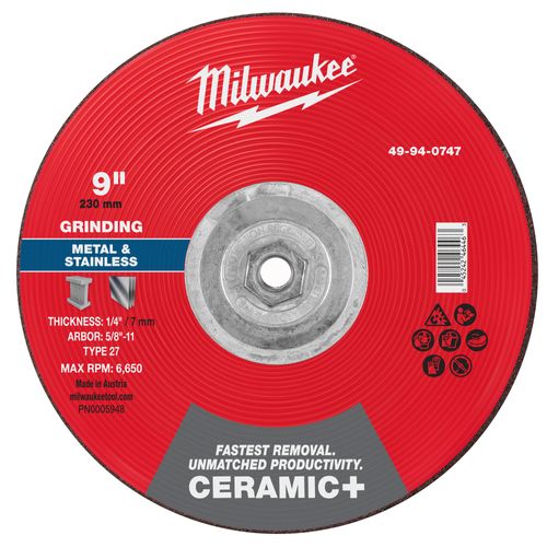 Main product image of 9" x 1/4" x 5/8"-11 Ceramic & Metal Grinding Wheel - Type 27