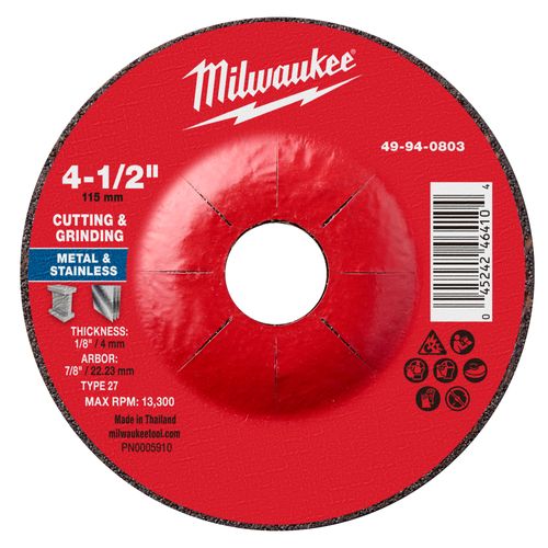 Main product image of 4-1/2" x 1/8" x 7/8" Dual Metal Cut & Grind Wheel - Type 27