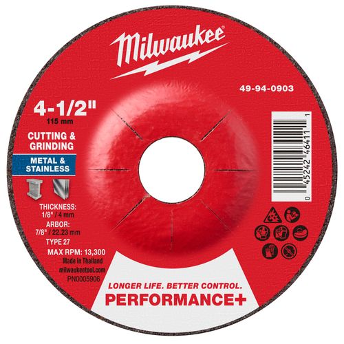 Main product image of 4-1/2" x 1/8" x 7/8" Performance & Dual Metal Cut & Grind Wheel - Type 27