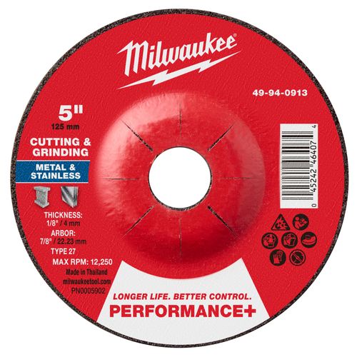 Main product image of 5" x 1/8" x 7/8" Performance & Dual Metal Cut & Grind Wheel - Type 27