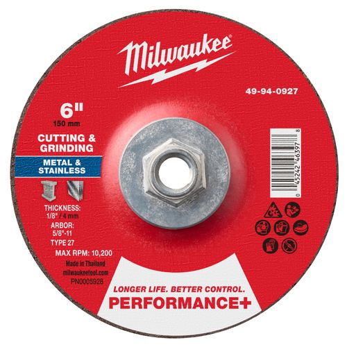 Main product image of 6" x 1/8" x 5/8"-11 Performance & Dual Metal Cut & Grind Wheel - Type 27