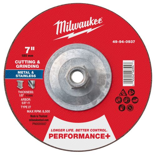 Main product image of 7" x 1/8" x 5/8"-11 Performance & Dual Metal Cut & Grind Wheel - Type 27