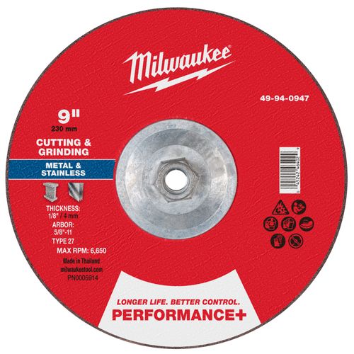 Main product image of 9" x 1/8" x 5/8"-11 Performance & Dual Metal Cut & Grind Wheel - Type 27