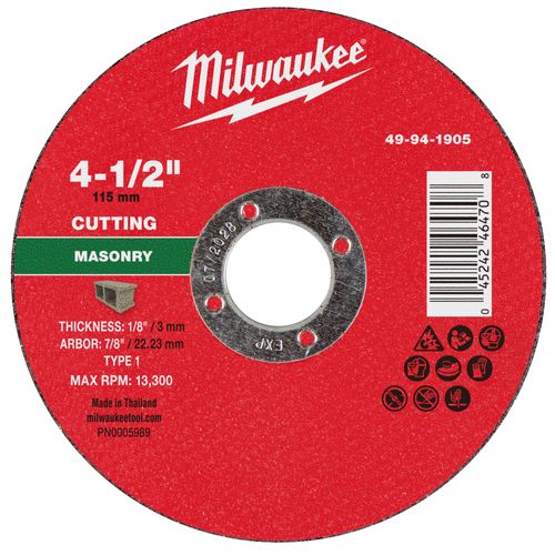 Main product image of 4-1/2" x 1/8" x 7/8" Masonry Cut Off Wheel - Type 1