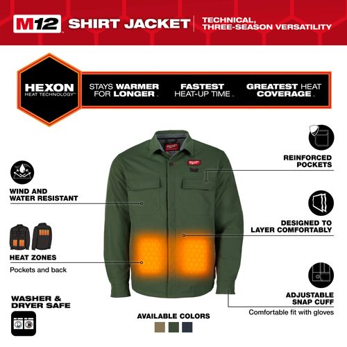Main product image of M12 Heated Shirt Jacket, Green (L), M103E-21L