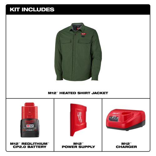 Main product image of M12 Heated Shirt Jacket, Green (L), M103E-21L