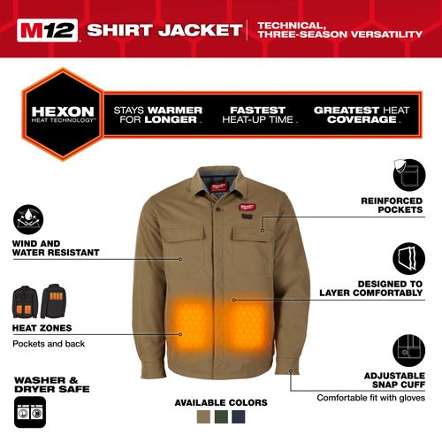 Main product image of M12 Heated Shirt Jacket, Khaki (2XL), M103K-212X
