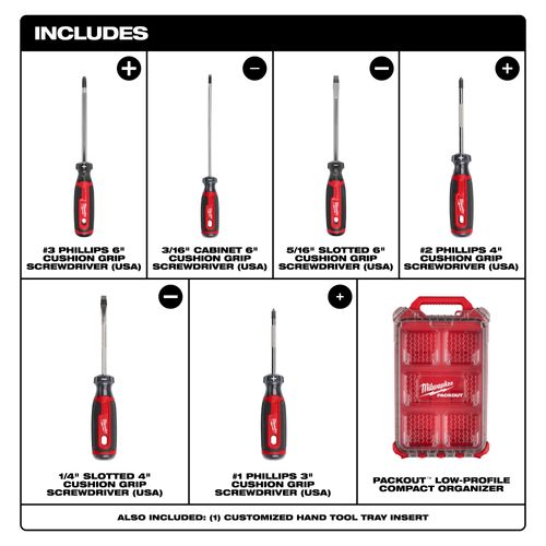 Main product image of 6 Piece Cushion Grip Screwdriver Set w/ PACKOUT Low-Profile Organizer (Made in USA), MT200-6P