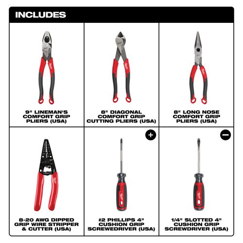 Main product image of 6 Piece Comfort Grip Cutting Pliers, Wire Stripper & Cushion Grip Screwdriver Set (Made in USA), MT550-6