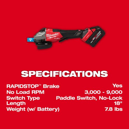 Main product image of M18 FUEL 4-1/2"-6" Variable Speed Braking Grinder w/ Paddle Switch & ONE-KEY Kit