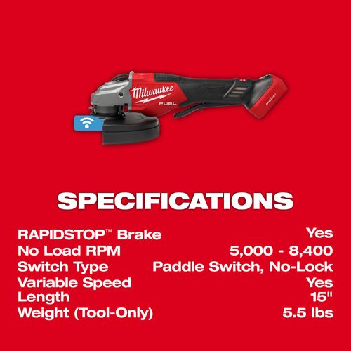 Main product image of M18 FUEL 4-1/2"-7" Variable Speed Braking Grinder w/ Paddle Switch & ONE-KEY