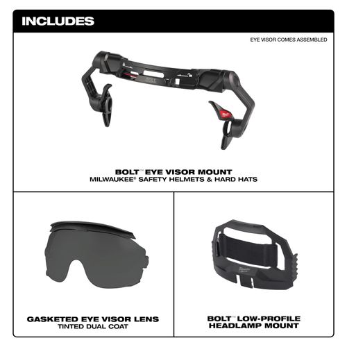 Main product image of BOLT Gasketed Eye Visor - Tinted Dual Coat Lens (Compatible with Milwaukee BOLT Safety Helmets & BOLT Hard Hats)