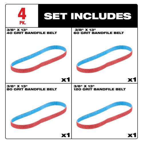 Main product image of 3/8" x 13" 40/60/80/120 Grit Bandfile Belt Variety Pack