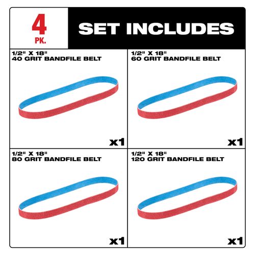 Main product image of 1/2" x 18" 40/60/80/120 Grit Bandfile Belt Variety Pack