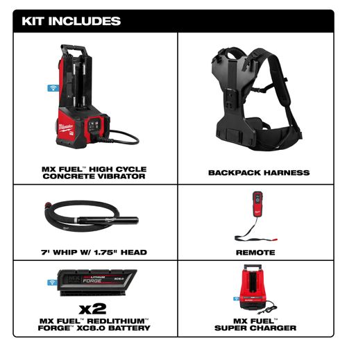 Main product image of MX FUEL High Cycle Backpack Concrete Vibrator Kit (7' Whip / 1.75" Head)