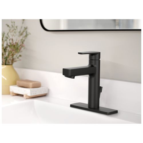 Main product image of Slate Matte Black 1 Handle Low Arc Bathroom Faucet, 40051BL