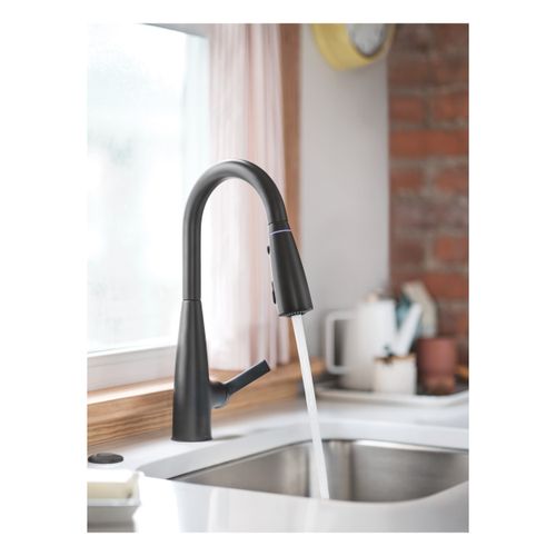 Main product image of Haelyn Matte Black 1 Handle High Arc Pulldown Kitchen Faucet, w/ Colorcue, 87627EIBL