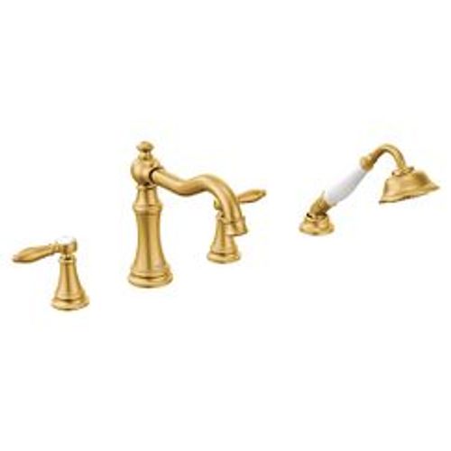 Main product image of Weymouth Brushed Gold 2 Handle Roman Tub Faucet Includes Hand Shower, TS21104BG