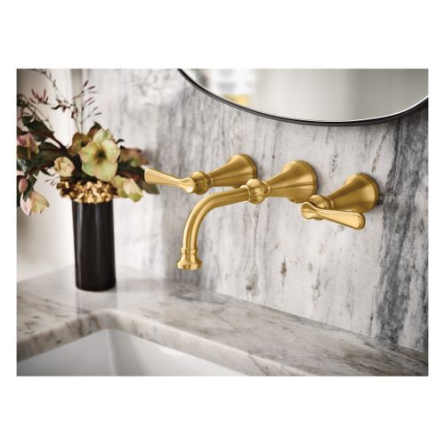 Main product image of Colinet Brushed Gold 2 Handle Wall Mount Bathroom Faucet, TS44104BG