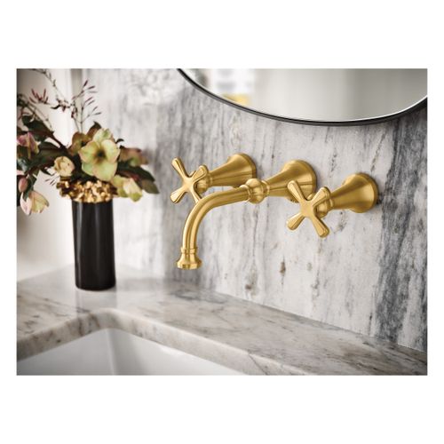 Main product image of Colinet Brushed Gold 2 Handle Wall Mount Bathroom Faucet, Cross Handles, TS44105BG