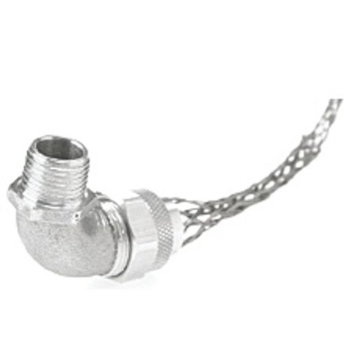 Main product image of Woodhead 1/2" NPT, 2-5/8" OAL, Iron & Zinc-Plated Steel Liquidtight Elbow Strain Relief Cord Grip, 36443