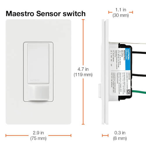Main product image of Maestro Motion Sensor Switch, Ground or Neutral Required, 2A Lighting, 120V, Single Pole, MS-OPS2-WH, White
