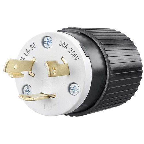 Main product image of 30A 250V NEMA L6-30P Industrial Locking Plug, Black/White, 70630NP